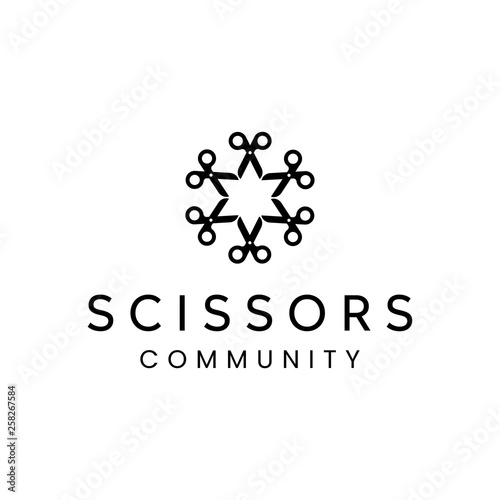 scissors salon community logo design concept