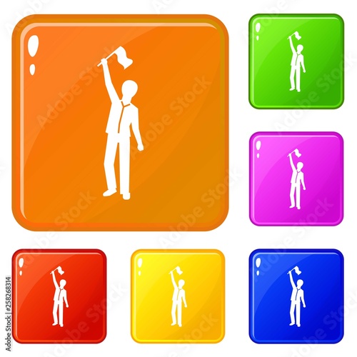 People group demonstration icons set collection vector 6 color isolated on white background