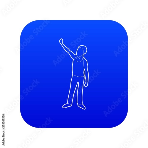 Man protest on the street icon blue vector isolated on white background