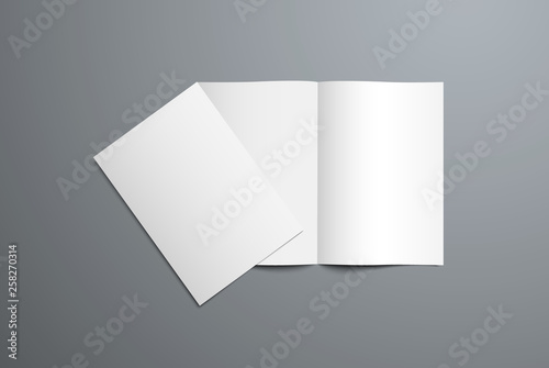 Realistic vector mockup of open and closed bi-fold brochure.