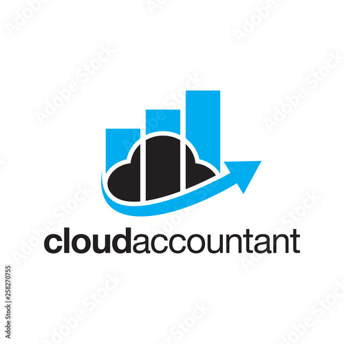 illustration logo combination from cloud with bar chart and arrow logo design concept