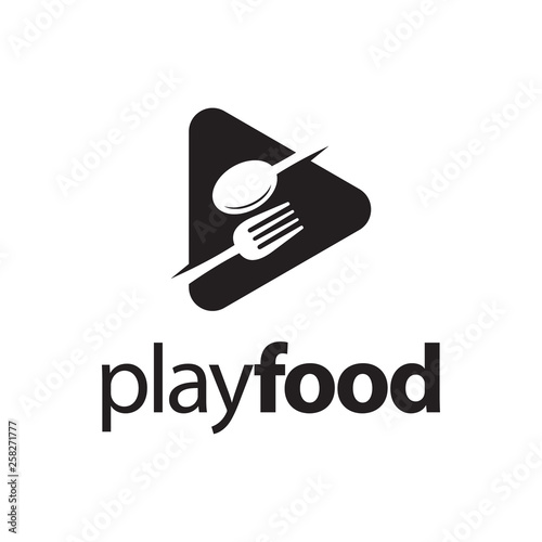 illustration logo from play button with fork and spoon logo design concept