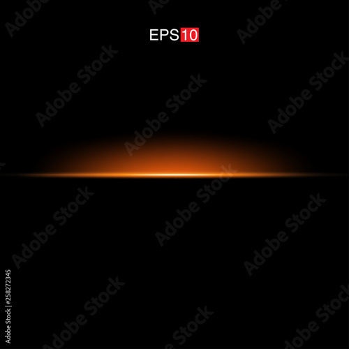 isolated orange Rays with lens flare, Sun flare, flare on the black background. Transparent Vector Illustration
