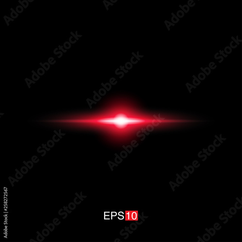 isolated red Rays with lens flare, Sun flare, flare on the black background. Transparent Vector Illustration