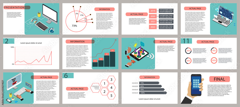 Isometric presentation template. Elements for slide presentations on a white background. Flyer, brochure, corporate report, marketing, advertising, annual report, banner
