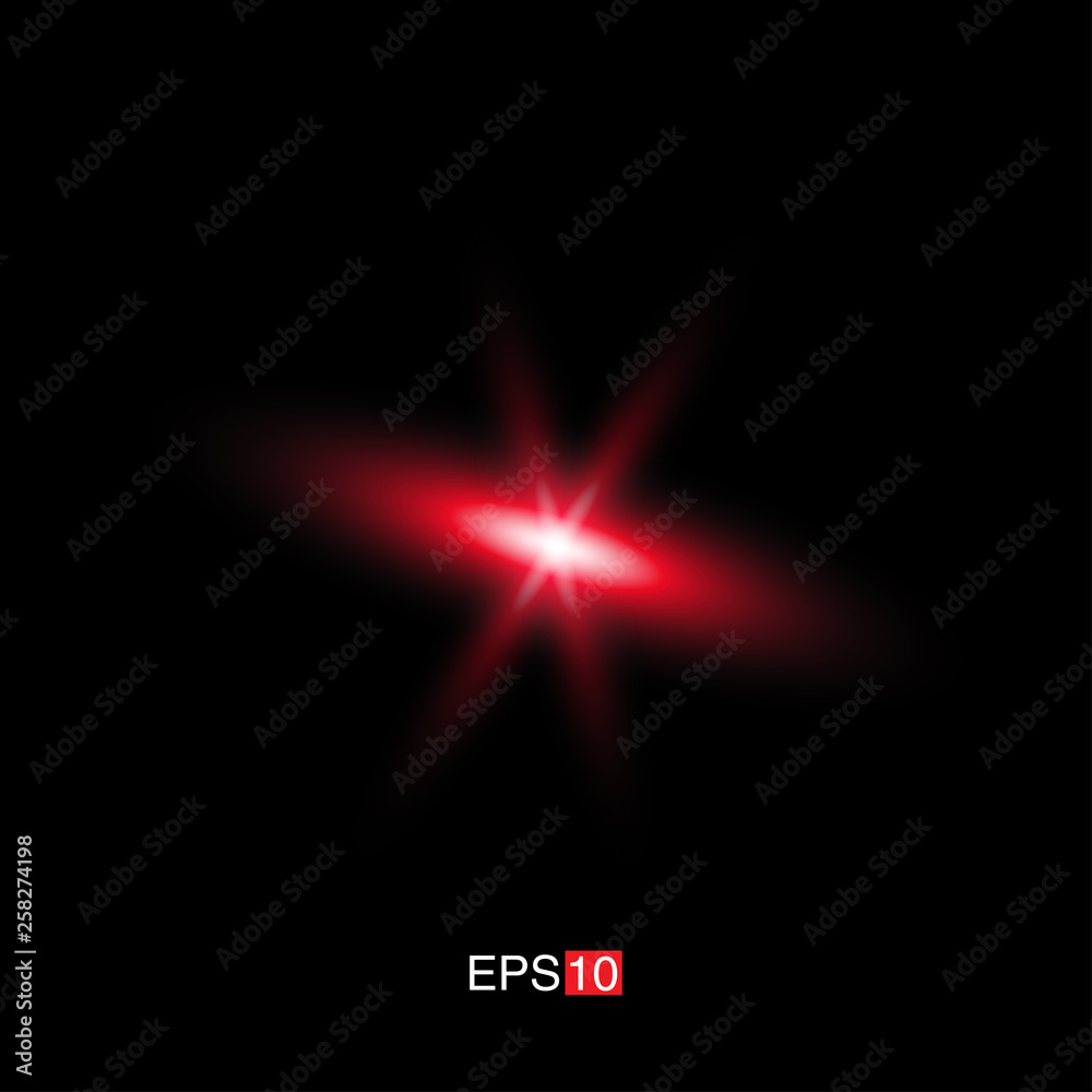 isolated red Rays with lens flare, Sun flare, flare on the black background. Transparent Vector Illustration isolated red Rays with lens flare, Sun flare, flare on the black background. Transparent Vector Illustration