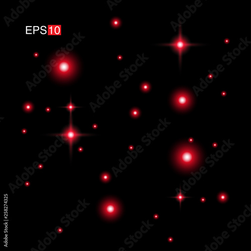 isolated red Rays with lens flare, Sun flare, flare on the black background. Transparent Vector Illustration © rusmi