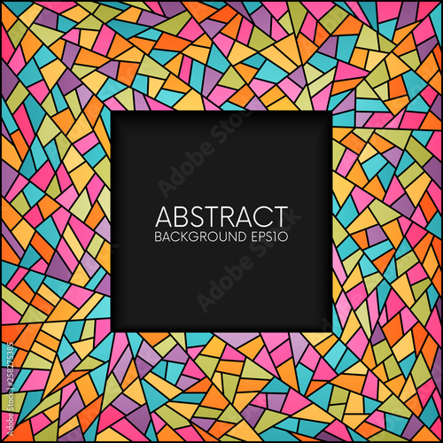 Abstract stained glass square frame vector background