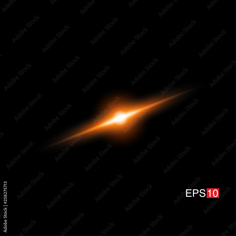 isolated orange Rays with lens flare, Sun flare, flare on the black background. Transparent Vector Illustration isolated orange Rays with lens flare, Sun flare, flare on the black background. Transparent Vector Illustration