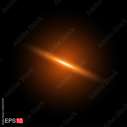 isolated orange Rays with lens flare, Sun flare, flare on the black background. Transparent Vector Illustration