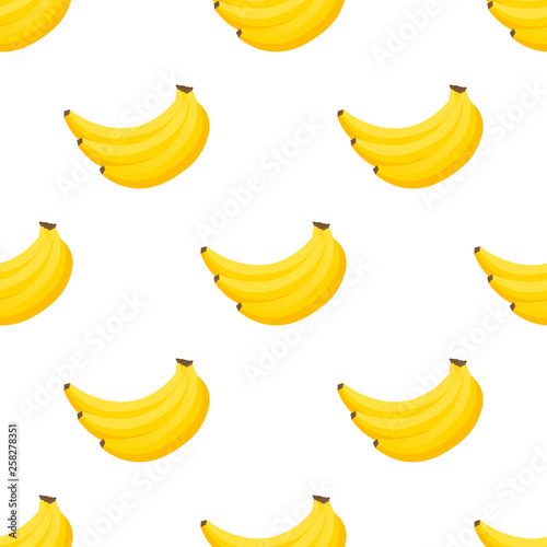 Pattern banana. Bunches of fresh banana fruits isolated on white background, collection. Vector illustration.