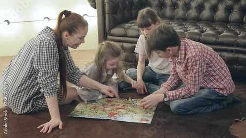 happy family playing Board game