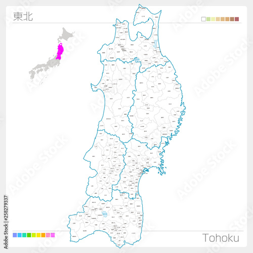 東北の地図・Tohoku（白地図風）