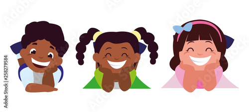 happy little interracial kids characters