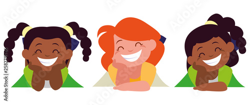 happy little interracial girls characters