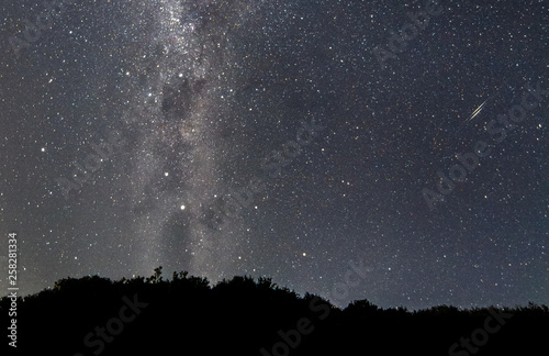 Canvas Print A pair of shooting stars streak across the night sky as seen from the Wilsons Promontory National Park, Victoria, Australia