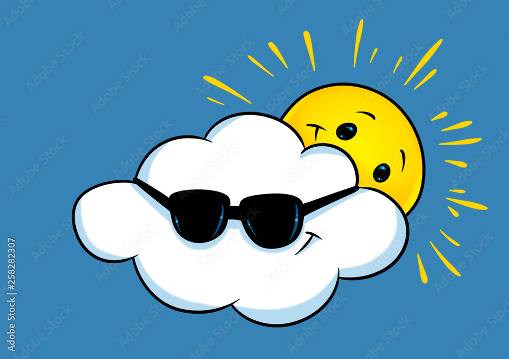 Cloudy weather happy sun cloud summer cartoon illustration Cloudy weather happy sun cloud summer cartoon illustration
