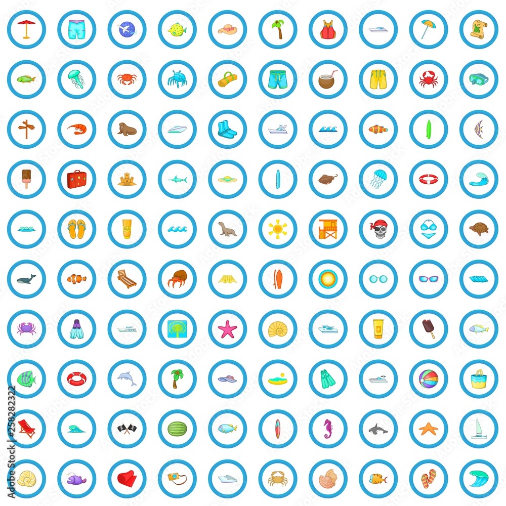 100 ocean icons set in cartoon style for any design vector illustration 100 ocean icons set in cartoon style for any design vector illustration
