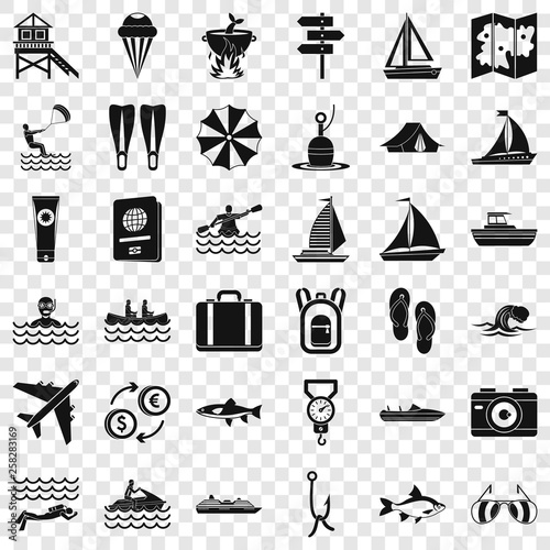 Water activity icons set. Simple style of 36 water activity vector icons for web for any design