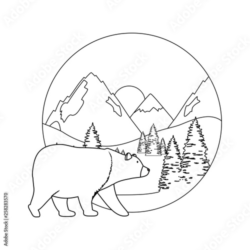 mountains with bear grizzly scene