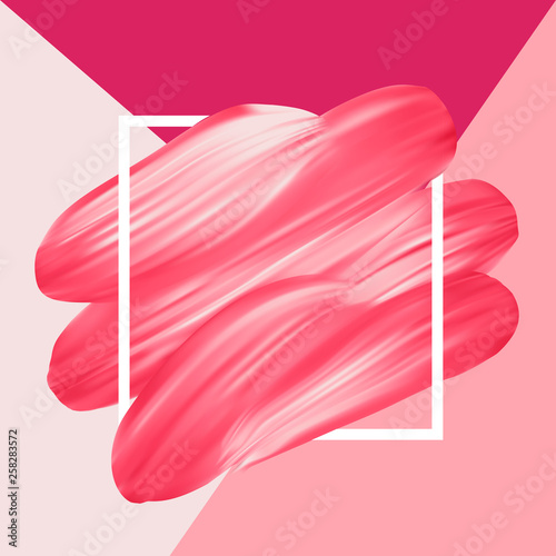 Living Coral. Paint brush stroke, lipstick smudge in frame, color combitaniaons, banner, template design