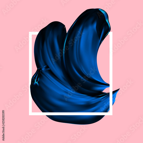 Blue color isolated paint brush strokes in frame on pink background for girly logo, female banner,