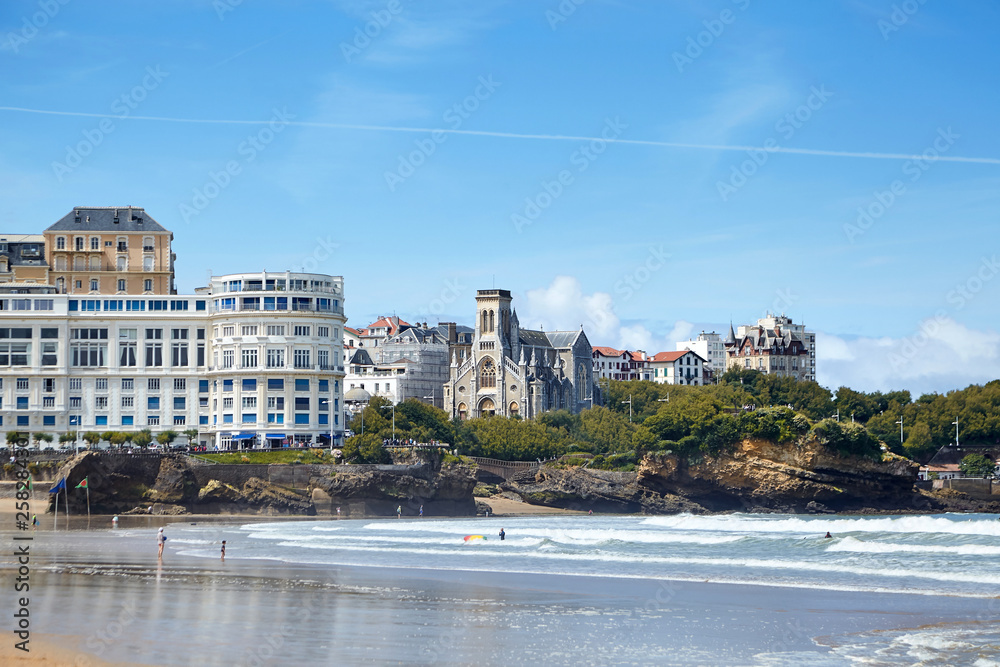 Biarritz, France. Sandy beach - La Grande Plage. French resort town on the Atlantic coast