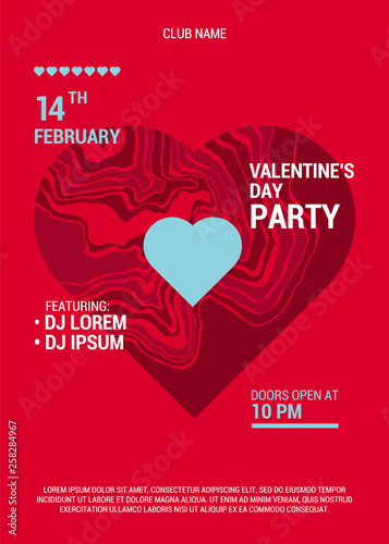 PrintValentine's Day party poster. Beautiful backdrop with big marble heart. Vector illustration.