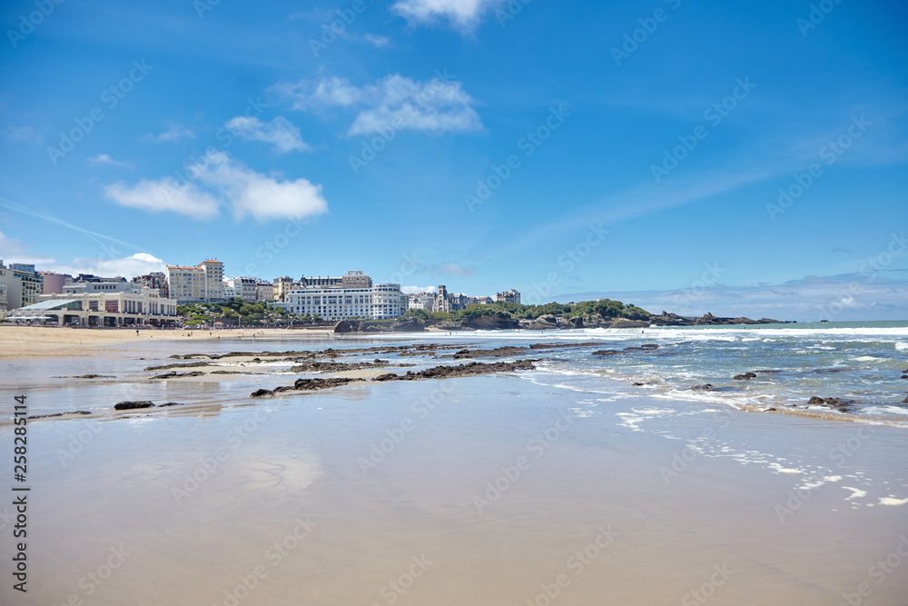 Sandy beach of Biarritz. Atlantic coast of southwest France. French seaside resort