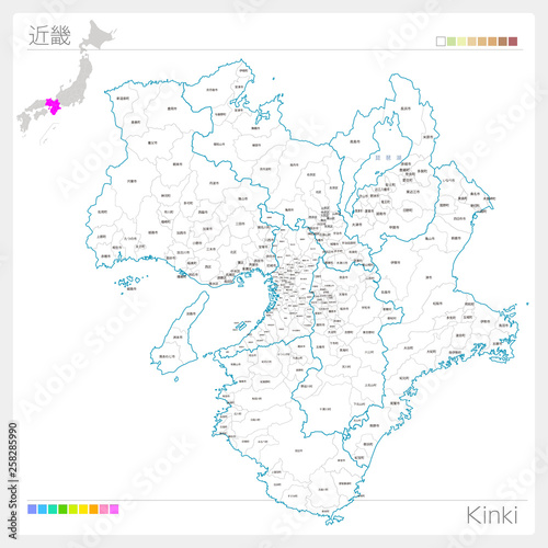 近畿の地図・Kinki（白地図風）