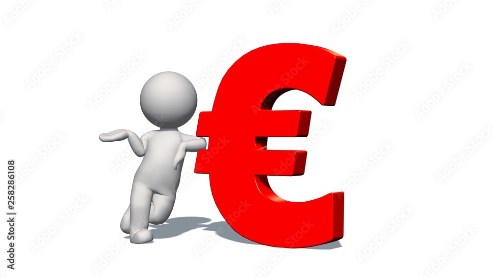 EURO currency sign - white 3D man with red EURO sign - isolated on white background EURO currency sign - white 3D man with red EURO sign - isolated on white background