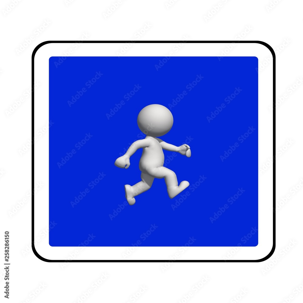 road sign - white 3D man on blue sign is walking . isolated on white background road sign - white 3D man on blue sign is walking . isolated on white background