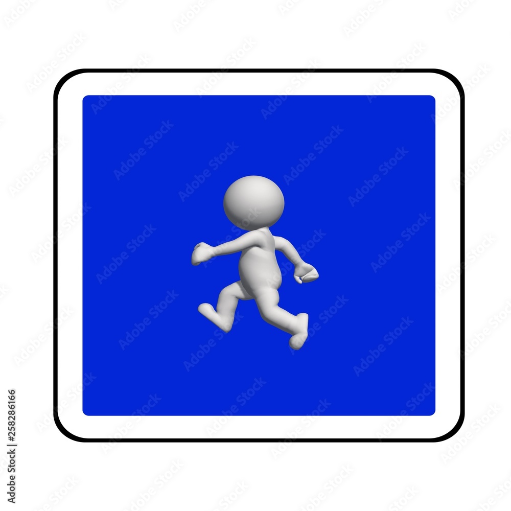 road sign - white 3D man on blue sign is walking . isolated on white background road sign - white 3D man on blue sign is walking . isolated on white background