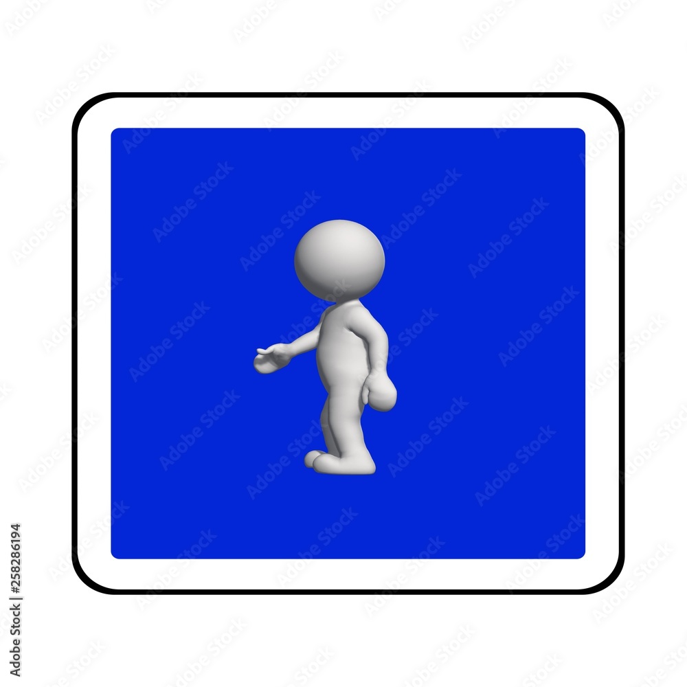 road sign - white 3D man on blue sign shaking hand - isolated on white background road sign - white 3D man on blue sign shaking hand - isolated on white background