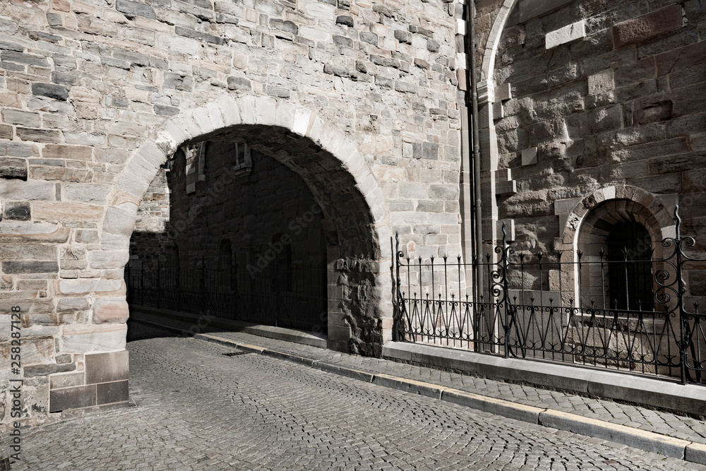 gate in city wall and church. Fortified city Maastricht, The Netherlands gate in city wall and church. Fortified city Maastricht, The Netherlands