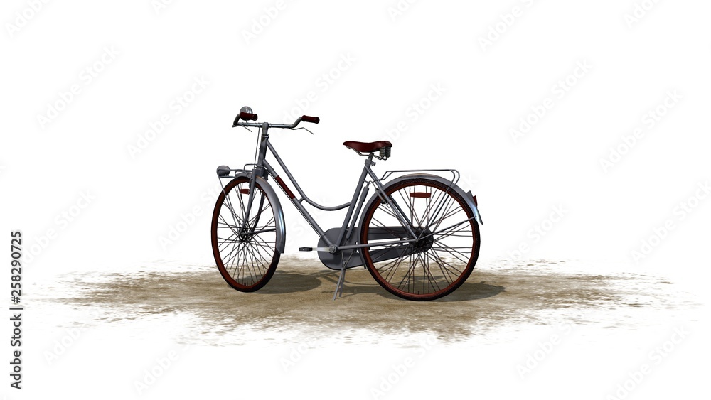 bicycle on a sand area - separated on white background