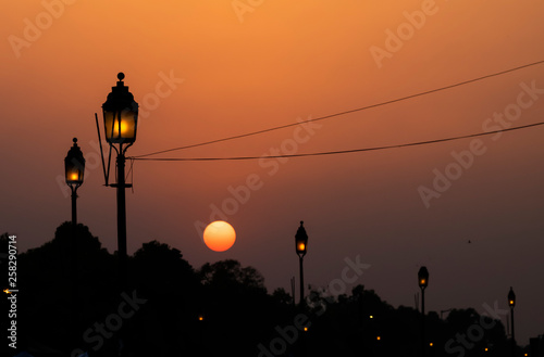 india, sunset, lamp, photo