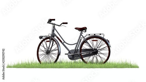 bicycle in green grass - separated on white background