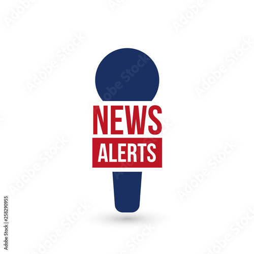 News alerts, breaking news logo, tv design element, report online, microphone icon, vector illustration.