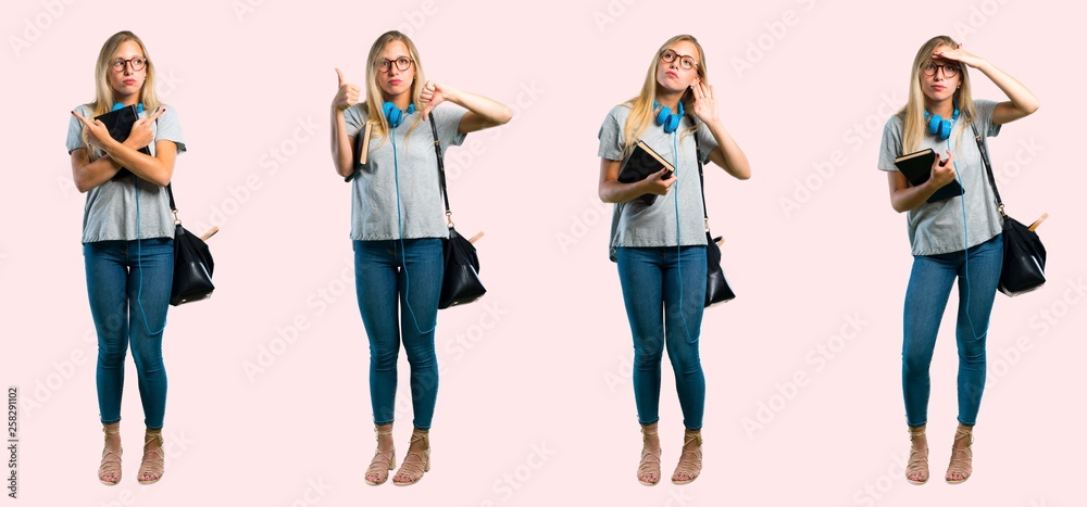 Obraz premium Set of student young blonde girl