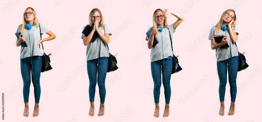 Fototapeta premium Set of student young blonde girl