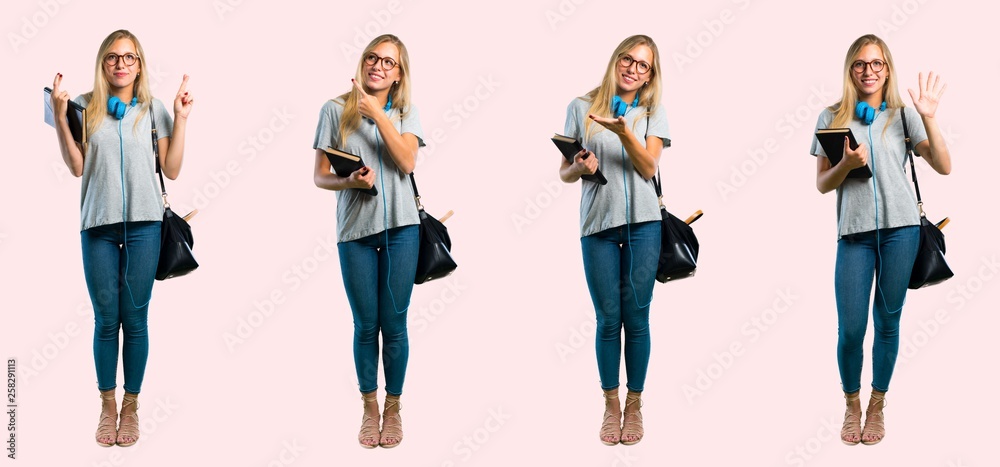 Obraz premium Set of student young blonde girl