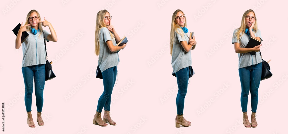 Fototapeta premium Set of student young blonde girl
