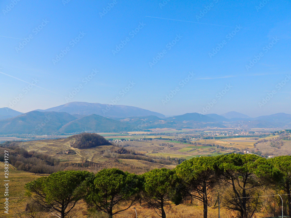 Landscape of the Umbrian country from Civitella Benazzone, a small medieval village near Perugia, Umbria, Italy.