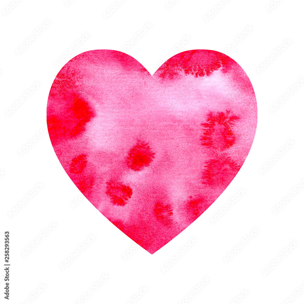 Watercolor red pink heart card. Cute valentine day background. 
