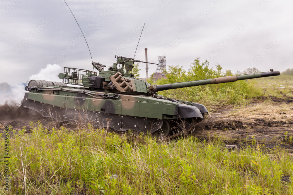 Polish modern  battle tank PT-91 „Twardy” during military  demonstrations  