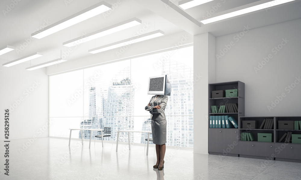 Business woman with monitor instead of head. Business woman with monitor instead of head.