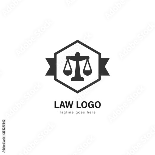 Law logo template design. Law logo with modern frame vector design