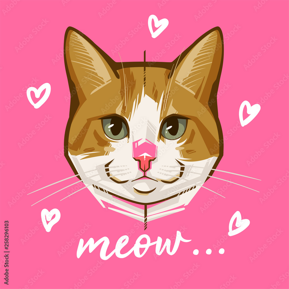 Cute cat vector design. Meow slogan. Animal print. Cute cat vector design. Meow slogan. Animal print.