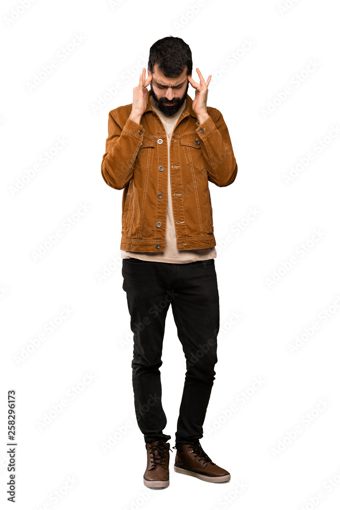 Handsome man with beard with headache over isolated white background Handsome man with beard with headache over isolated white background